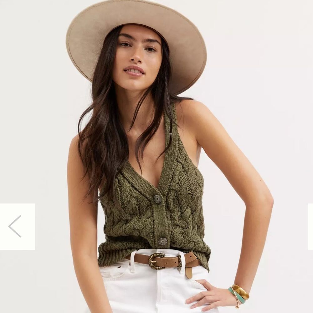 Anthropologie Olive Green Cable-Knit Button Front Sweater Vest